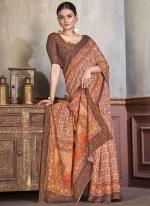 Natural Silk Brown Casual Wear Printed Saree